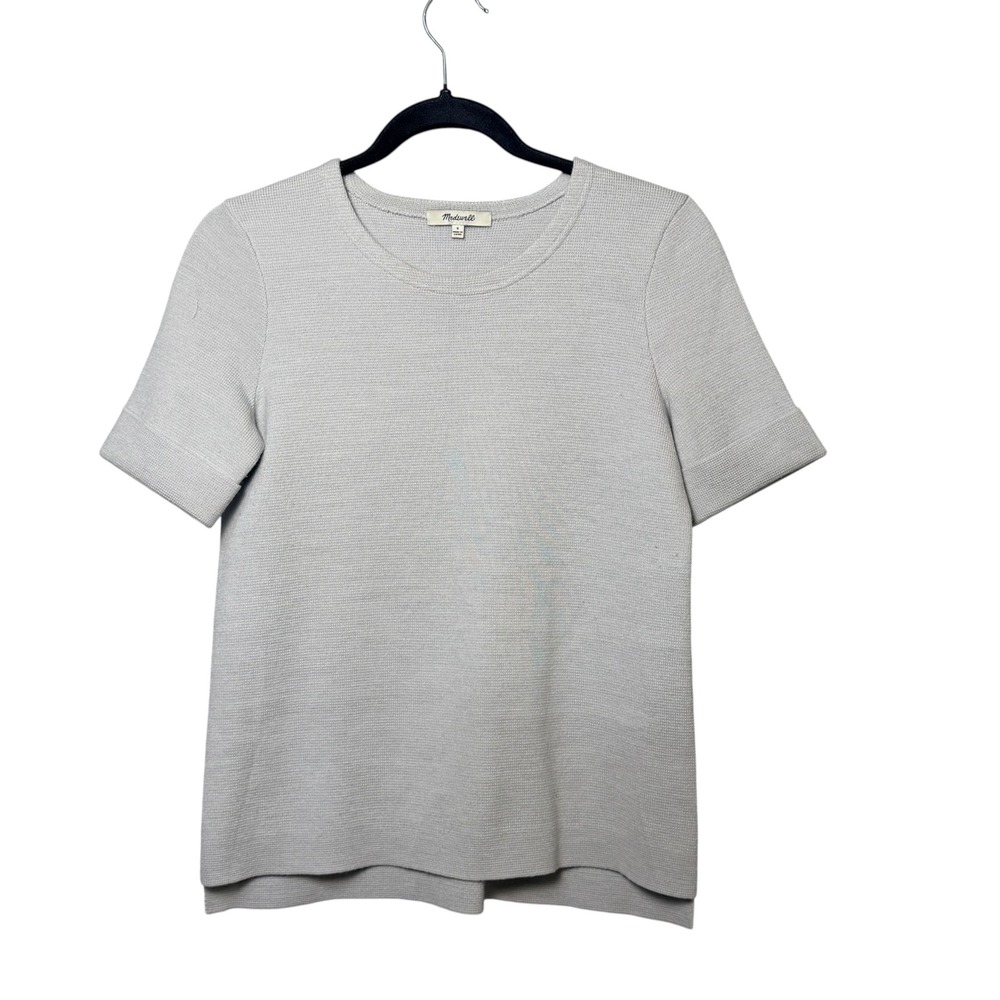 Madewell Womens Small Gray Wool Blend Short Sleeve Textured Knit Sweater Top